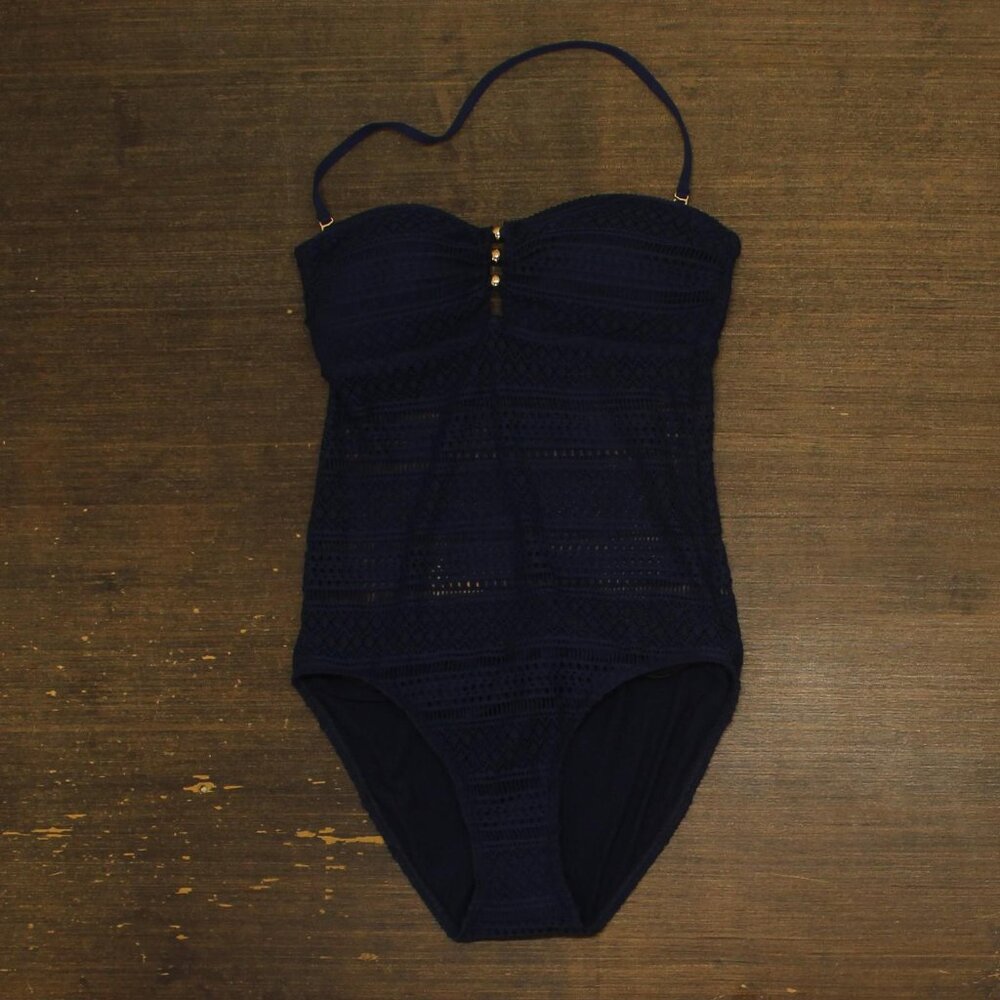 NEW Lauren By Ralph Lauren Strapless One Piece Swimsuit Bright Indigo Blue 6